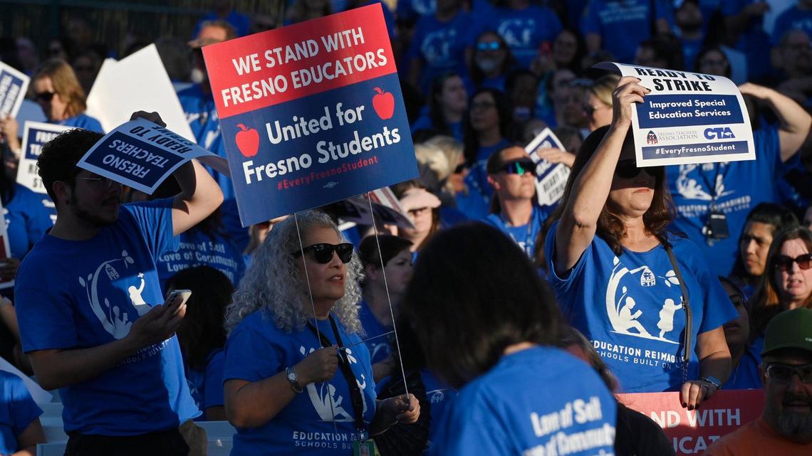 Over 3,000 members of the Fresno Teachers Association gather to vote for strike authorization on Oct. 18 in Fresno.