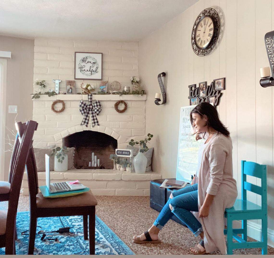 Anna Jierian, a sixth-grade teacher at Kratt Elementary School, teaches a virtual class while schools were closed to help slow the spread of coronavirus.