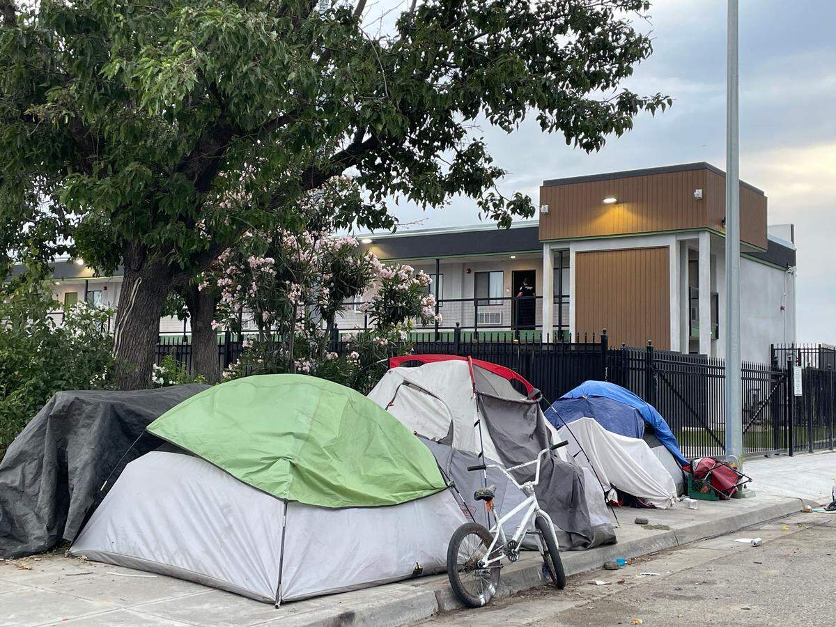 This is the entrance to the city’s shelter on Motel Drive in west Fresno. “We spent millions making it ADA accessible, including upgrading sidewalks for ADA,” said Councilmember Miguel Arias. “Now they are blocked.”