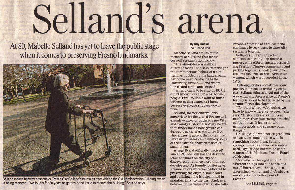 A Bee story about Mabelle Selland’s preservation work, this when she was 80.