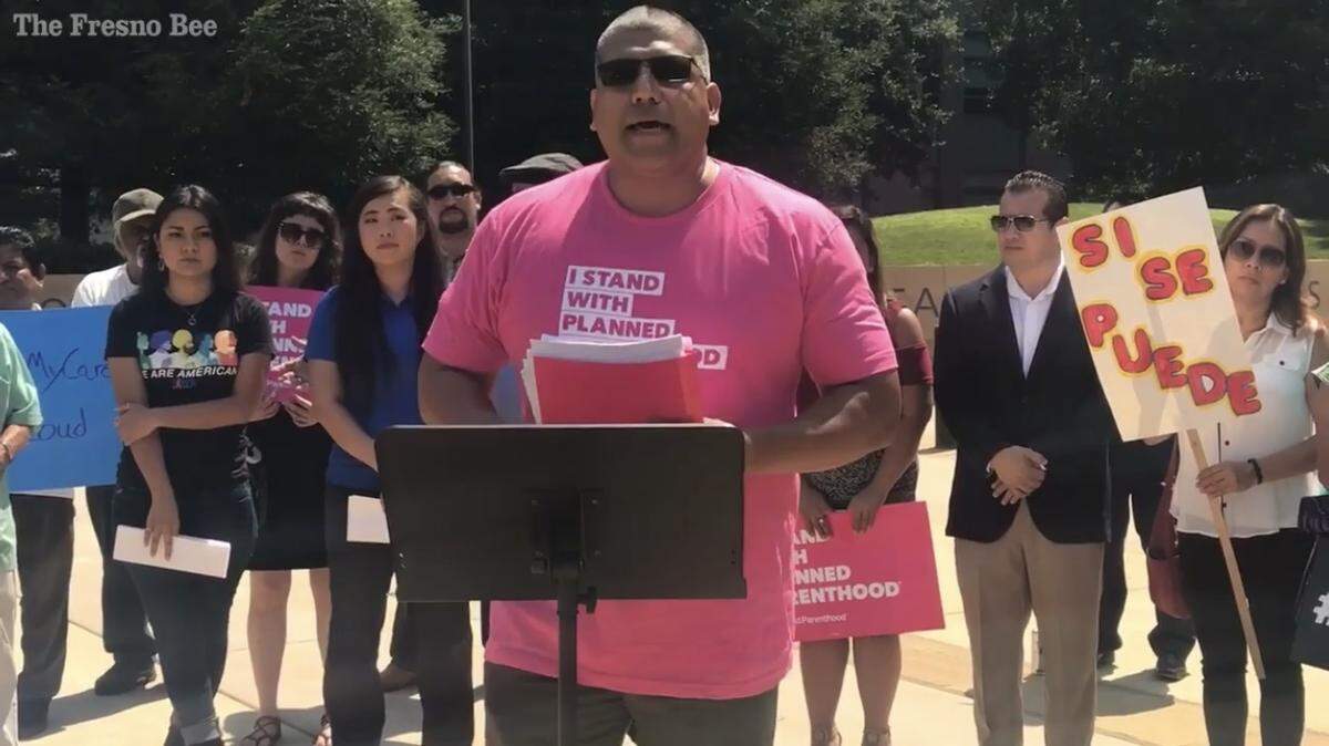 Pedro Elias, former spokesman for Fresno’s Planned Parenthood, speaks at a news conference in July 2017.