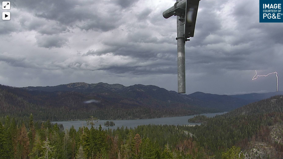 A screenshot image from PG&E shows cloud-to-ground lightning near Huntington Lake on Tuesday, June 29, 2021.