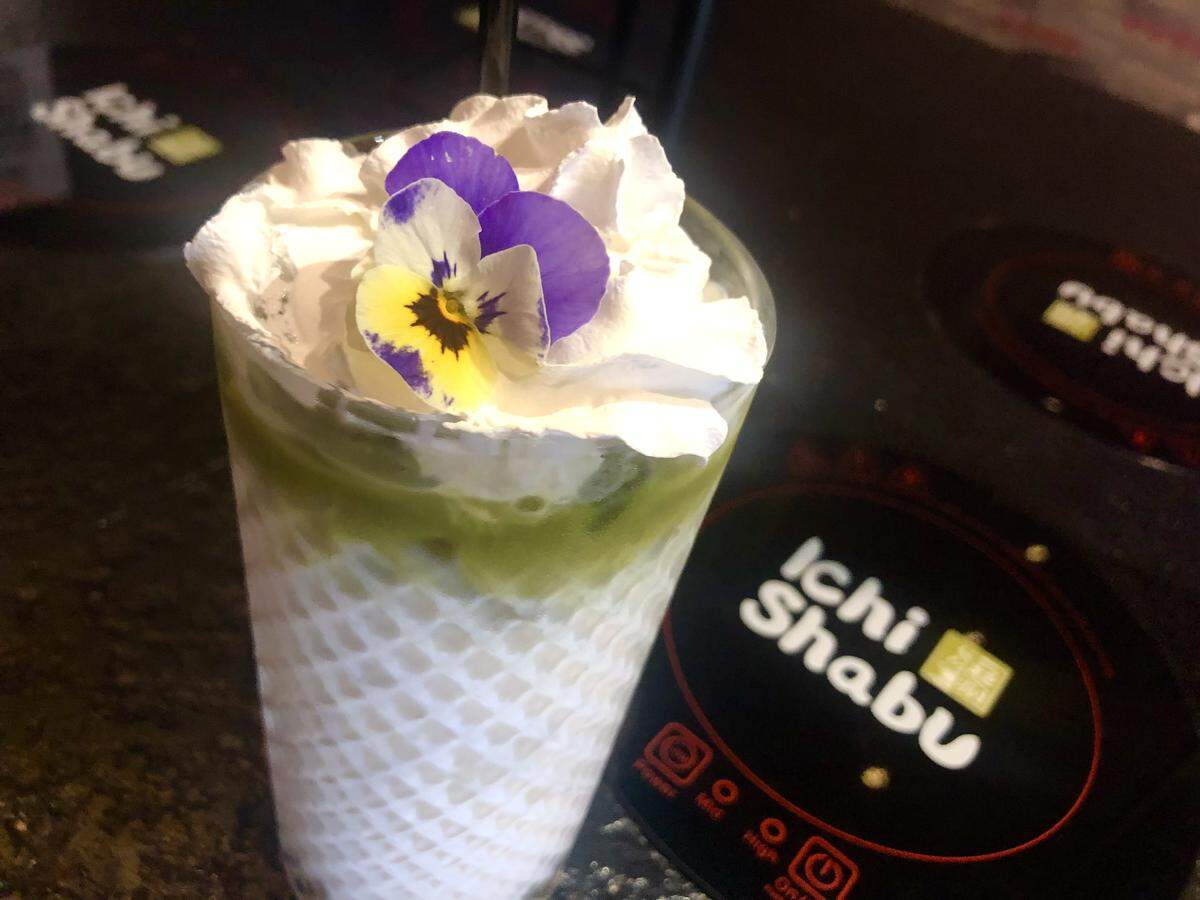 Ichi Shabu, a new Japanese restaurant in Fresno at the Campus Pointe Shopping Center, offers shabu-shabu, along with a bar that includes drinks like this matcha whiskey sour.