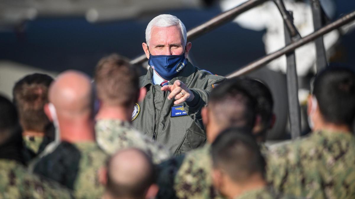 Vice President Mike Pence greets airmen and women after delivering a speech at Lemoore Naval Air Station on Saturday, Jan. 16, 2021.
