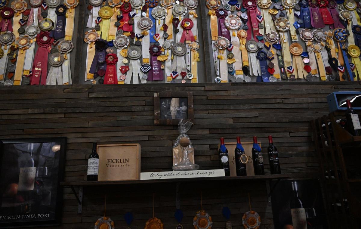 Ribbons are displayed at Peter Ficklin’s Ficklin Vineyard which is part of the Madera Wine Trail. The winery produces over 50 varieties of port wine. Photographed Wednesday, Aug. 21, 2024 near Madera, CA.
