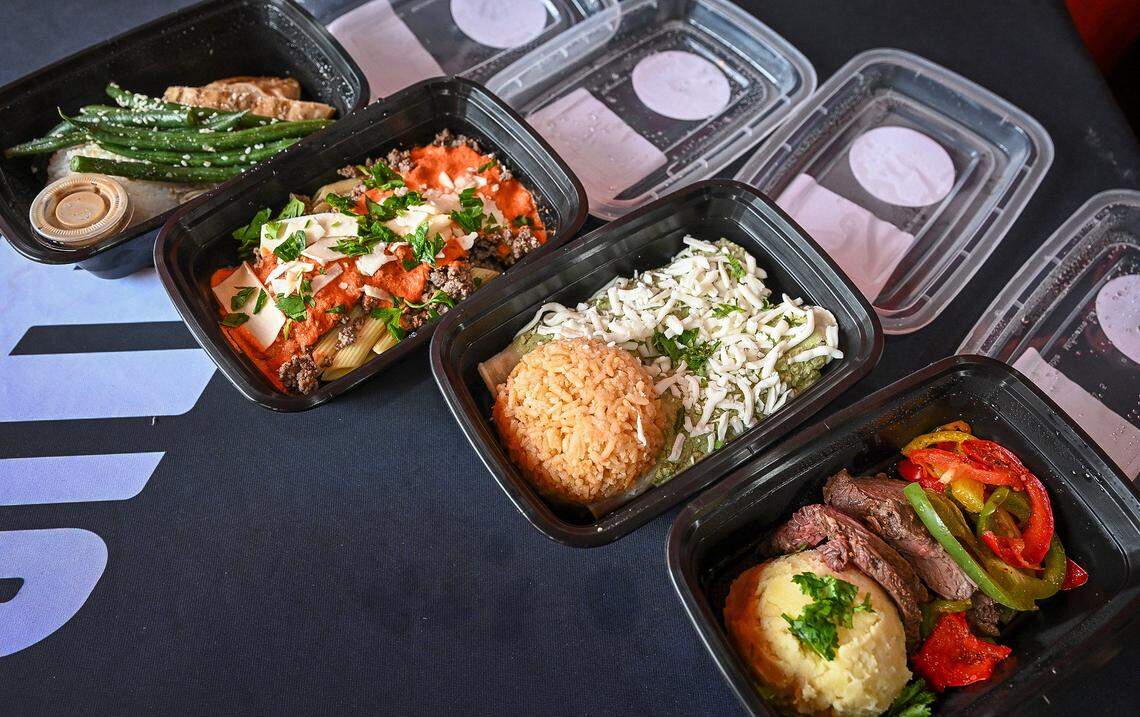 Various pre-packaged, low-calorie healthy meals, including grilled chicken, tri tip, enchiladas, pasta and veggies are among the choices available for pickup or delivery at Fire Foods meal prep, which recently in Fresno's Chinatown. 