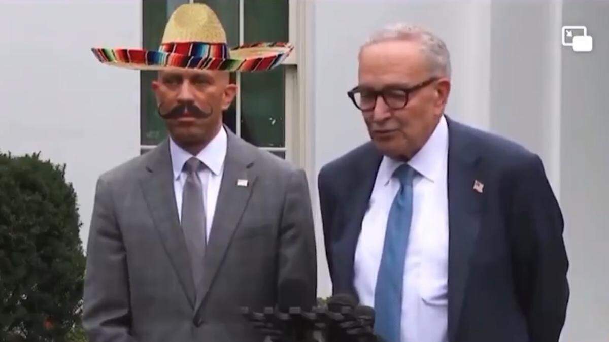 President Donald Trump and other top Republicans have posted memes of House Minority Leader Hakeem Jeffries in a sombrero and mustache.