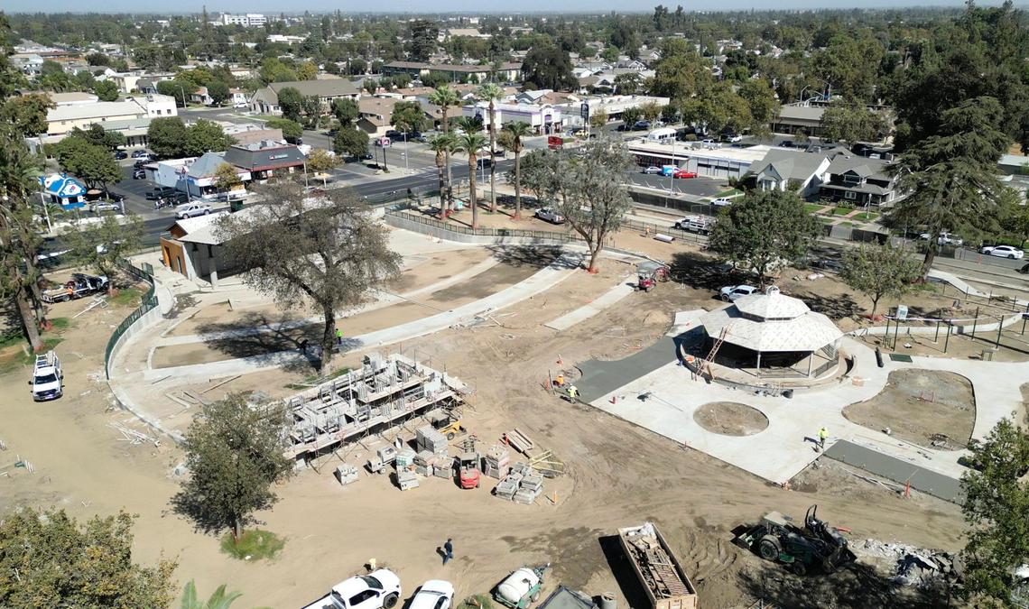 Tulare’s Zumwalt Park is undergoing renovation into the new Adventist Health Amphitheater, which promises to bring music and food trucks and other events to central Tulare. Photographed Friday, Oct. 18, 2024.