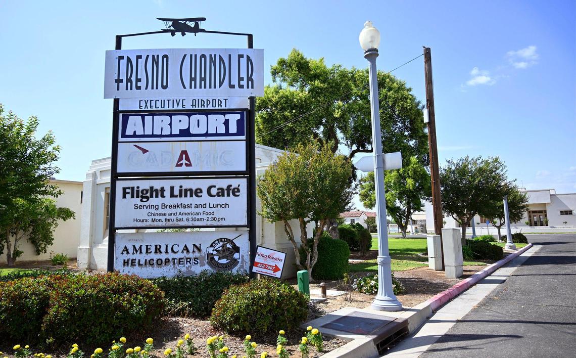 The entrance to Fresno Chandler Executive Airport, photographed Tuesday, May 30, 2023 in Fresno.