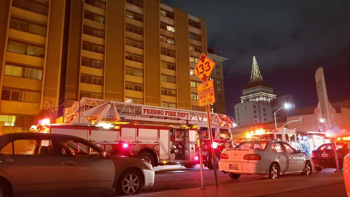 A fire at the Masten Towers in downtown Fresno on Thursday, Dec. 26, 2019, displaced people in six to eight of the units due to water damage, according to the Fresno Fire Department.