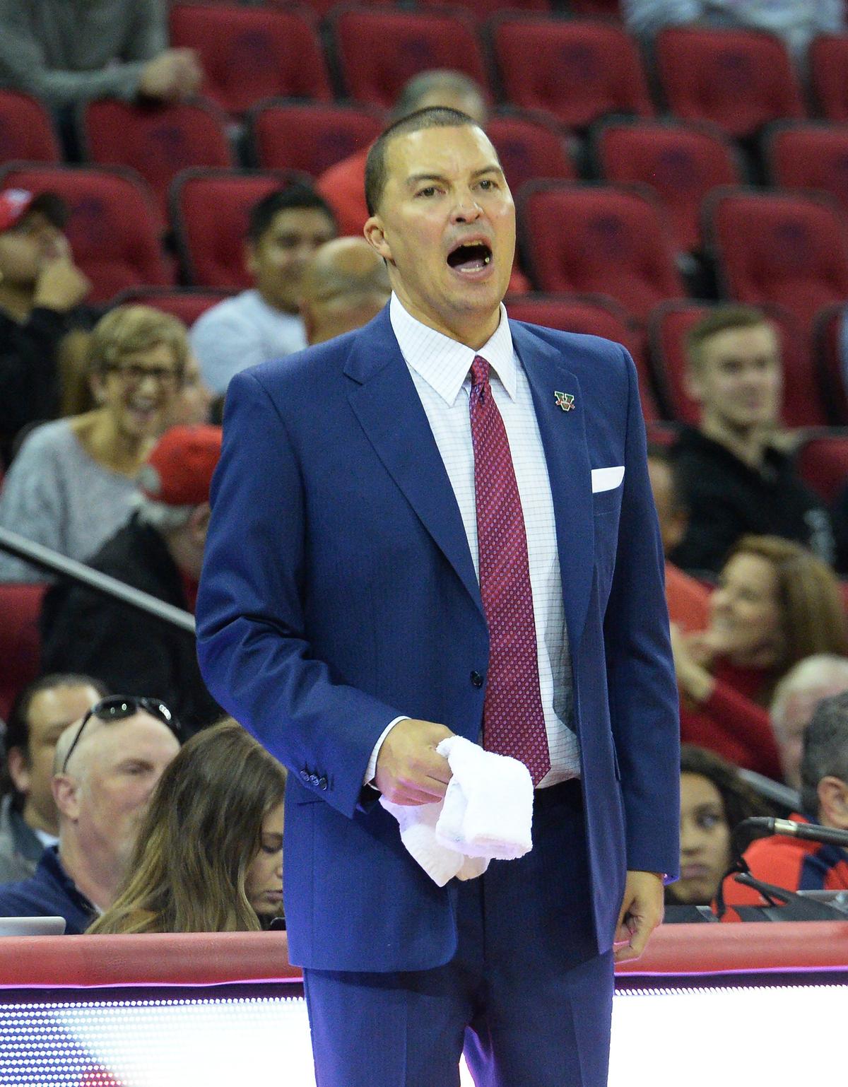 Fresno State coach Justin Hutson calls a play during the Bulldogs’ 95-73 victory over against Cal at the Save Mart Center on Wednesday, Dec. 19, 2018. The win was the sixth in a row for the Bulldogs.