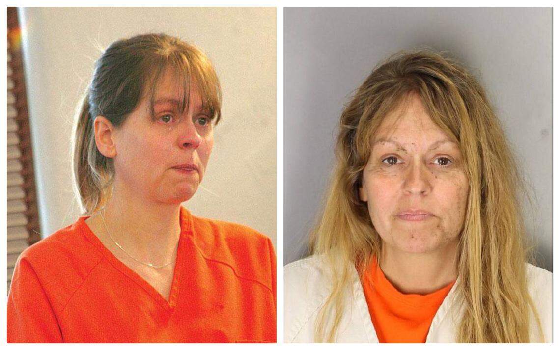 Left: Sherri Renee Telnas appears in a court in Montana in 2008 during a trial where she was accused of attempting to drown her 10-month-old son. Right: Telnas was arrested and is accused of killing her son, now 12, in Tulare County.