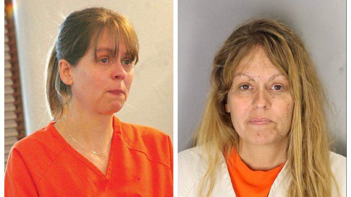 Left: Sherri Renee Telnas appears in a court in Montana in 2008 during a trial where she was accused of attempting to drown her 10-month-old son. Right: Telnas was arrested and is accused of killing her son, now 12, in Tulare County.