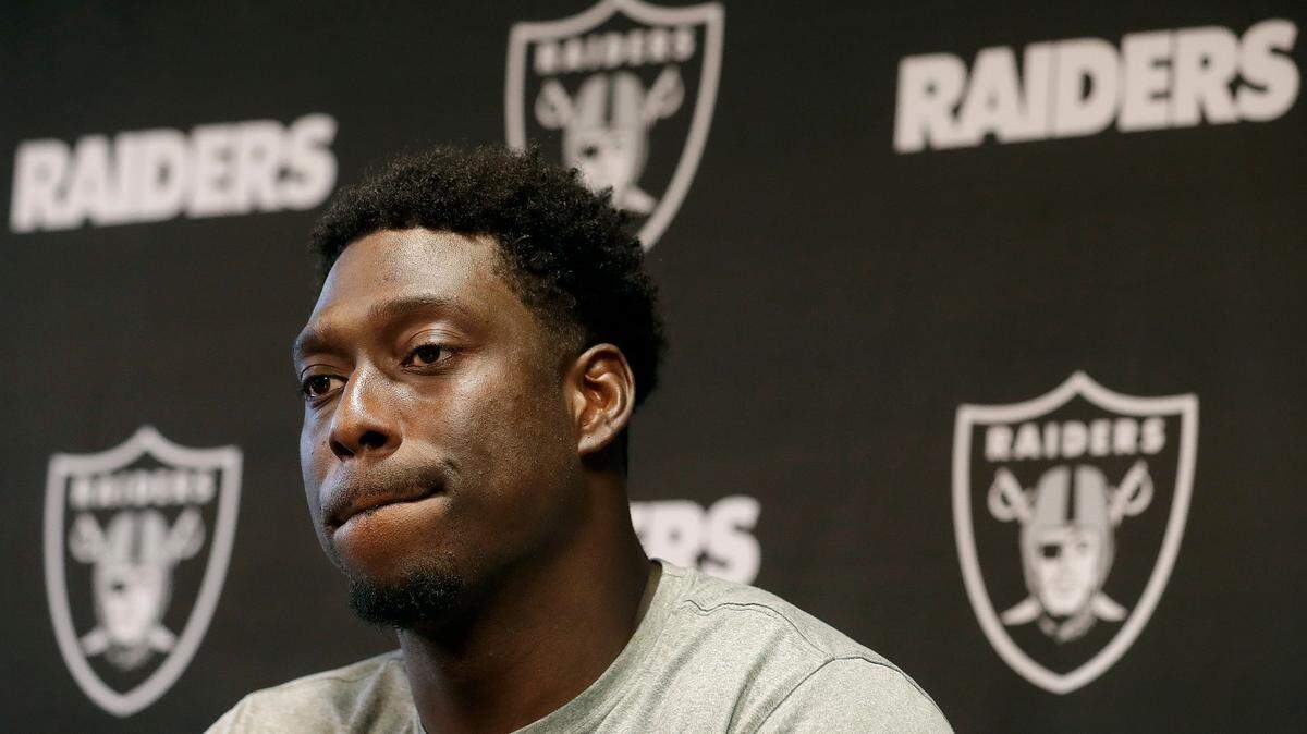Oakland Raiders tight end Jared Cook speaks to reporters at the team's NFL football training facility in Alameda, Calif., Tuesday, May 29, 2018.