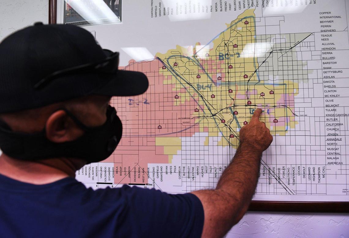 Fresno Fire Department public information officer Shane Brown describes the danger of how fire fighting crews are constantly shifted around town, potentially leaving gaps of coverage due to lack of manpower Friday, June 19, 2020 in Fresno.