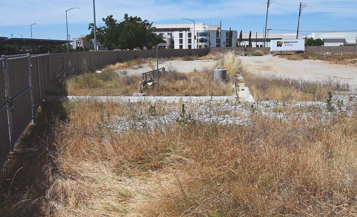 A portion of land Jerry Cook sold to provide for the planned skilled nursing facility just south of Clovis Community Medical Center, seen in the background. Photographed Thursday, May 19, 2022 in Clovis.