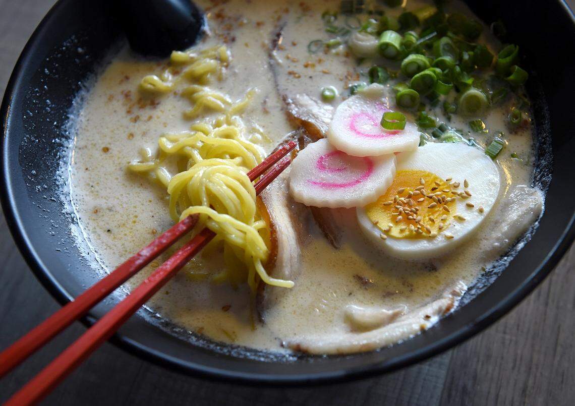 The milky ramen bowl at the Ramen vs Pho restaurant in Fresno.