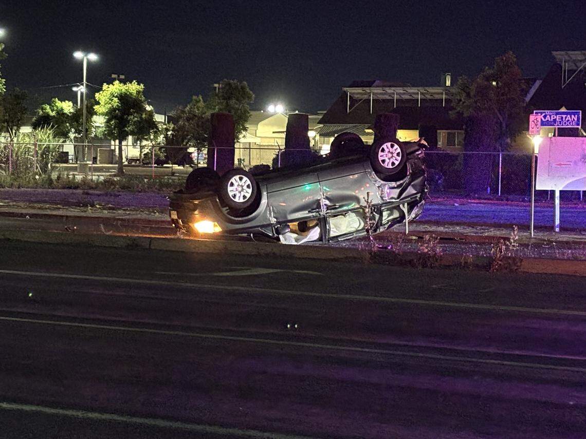 A minivan rolled over due to a crash involving a Fresno police vehicle on Tuesday night.