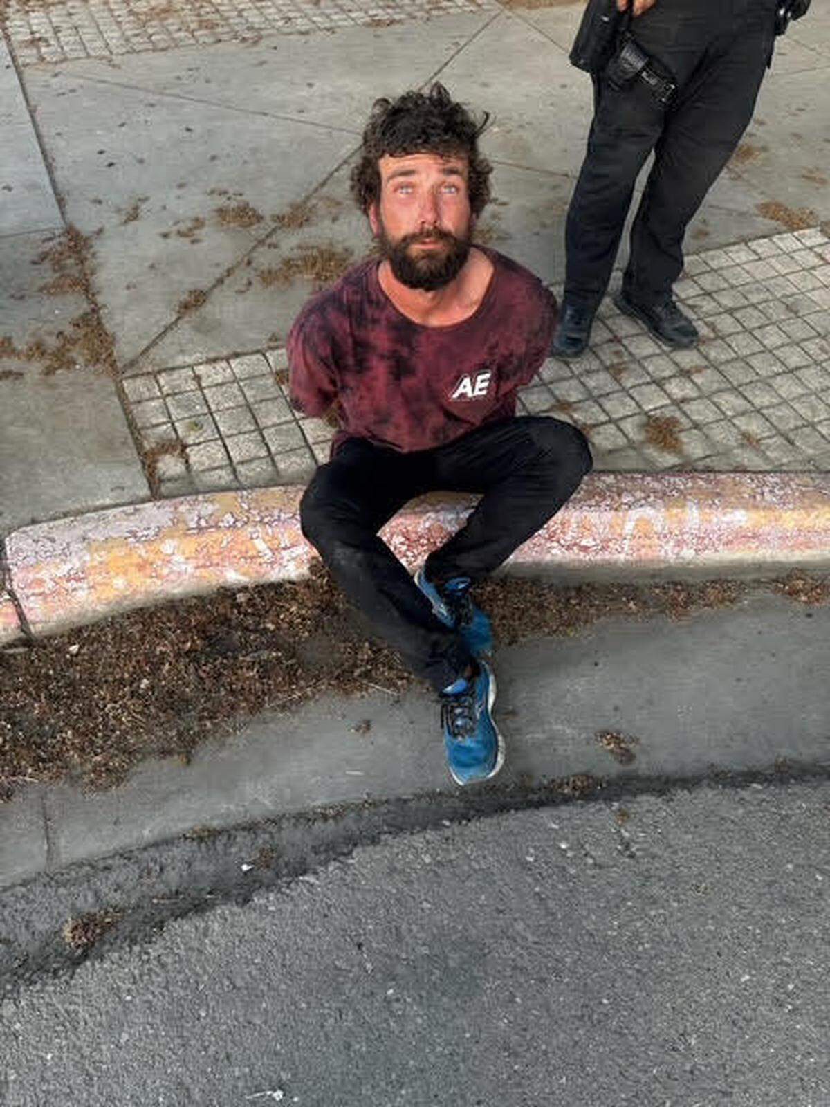 Fresno police released this photo of Dyllan Hopkins (aka Dyllan Padavona) following his April 11, 2025, arrest for assaulting a city public works employee earlier that day. Hopkins has since been charged with attempted murder by the Fresno County District Attorney’s Office.