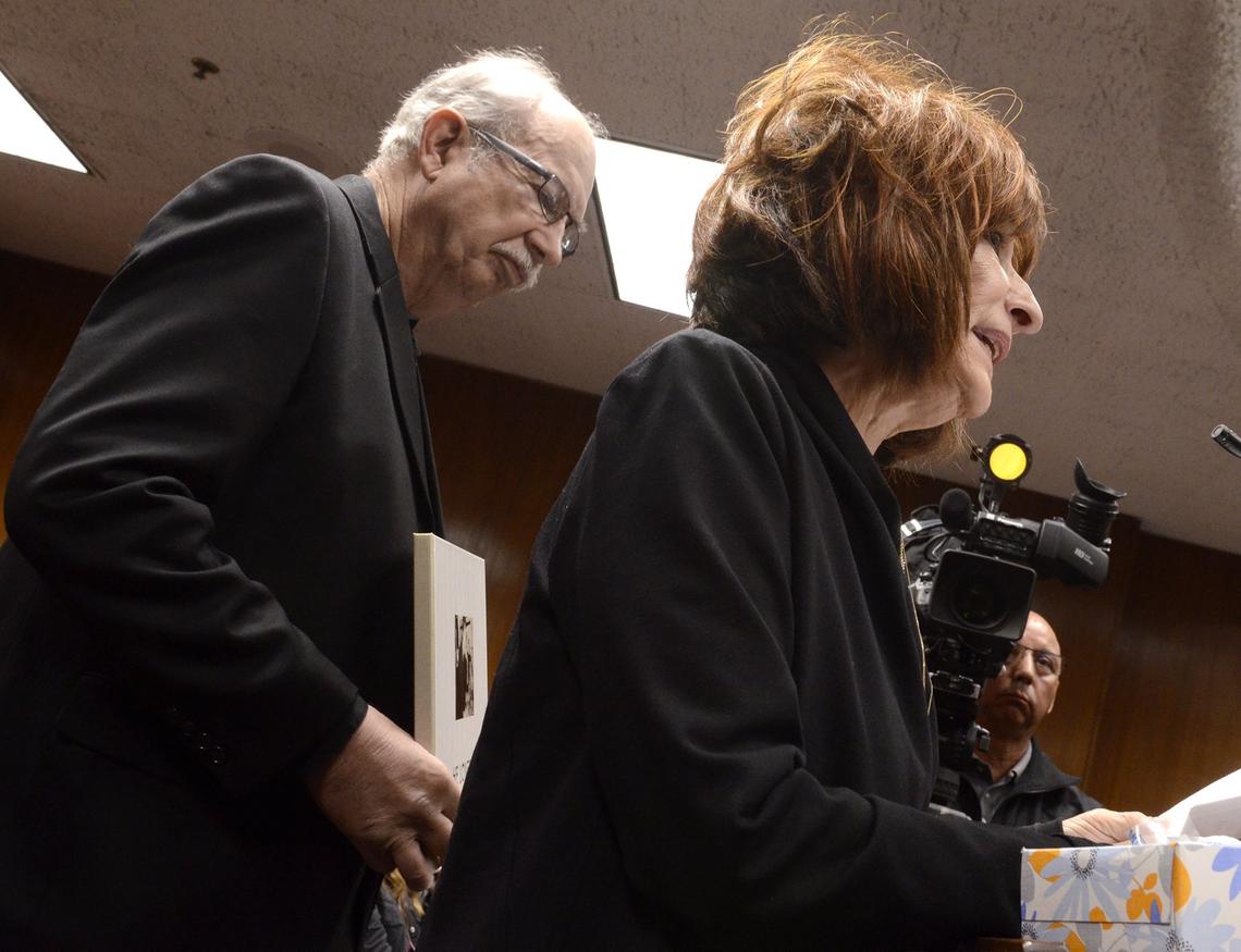 Gavin Gladding’s parents, Gary and Rita Gladding, make a statement to the court during the sentencing hearing of Rogelio Alvarez Maravilla on Monday. Alvarez Maravilla was sentenced to three years in prison for the hit-and-run killing.