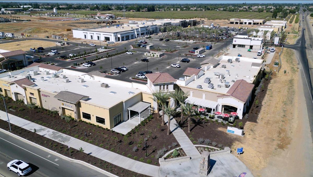 A drone view shows the Loma Vista Marketplace shopping center, located at Shaw and Leonard avenues has opened but construction continues to expand the new center. Photographed Thursday, July 10, 2025 in Clovis.