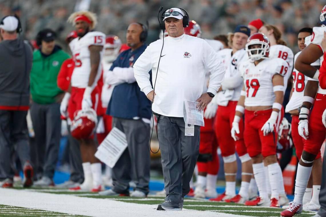 Fresno State coach Jeff Tedford patrols the sideline during the 43-24 loss at Air Force last season. Tedford in three seasons at his alma mater was 26-14 with one Mountain West championship and two bowl victories