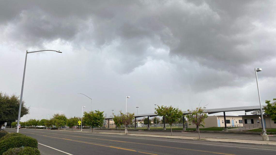 A storm pushes into Fresno, California that dropped heavy rain on Sunday, March 24, 2024.