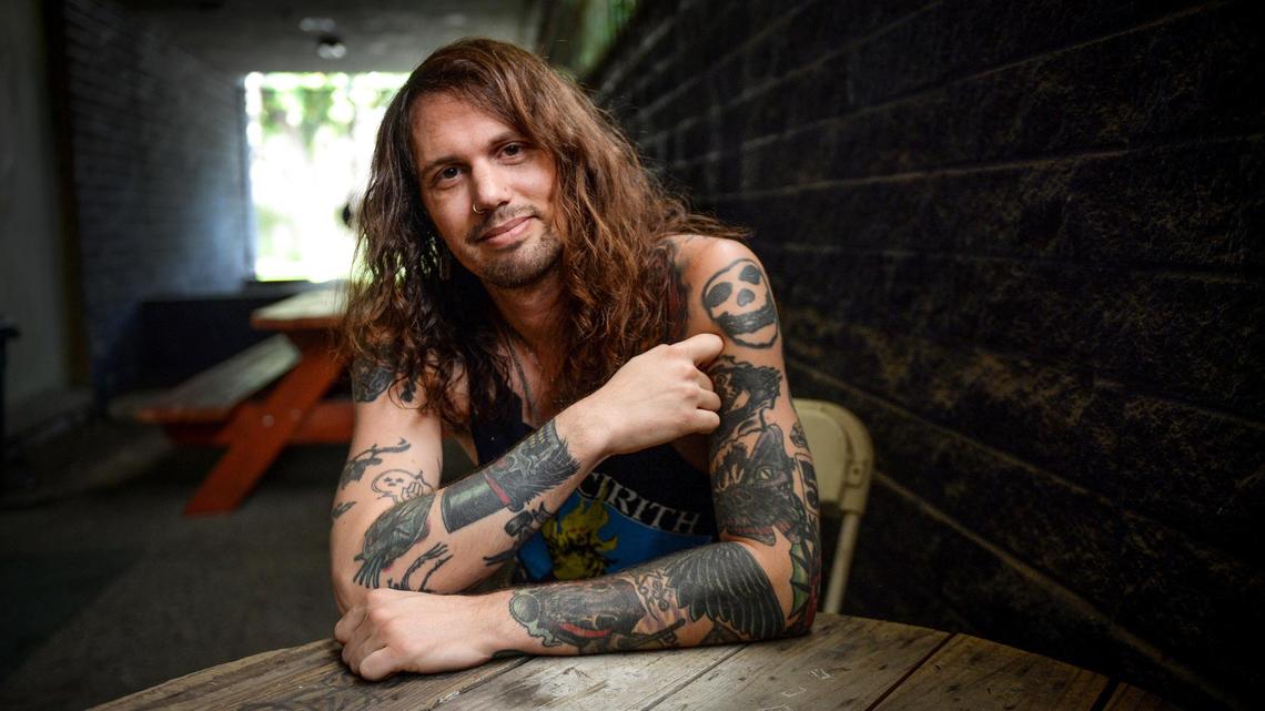 Trevor Church, local guitarist/vocalist and prolific songwriter  with the metal band Haunt, photographed outside the Studio 9 rehearsal studios in Fresno on Monday, June 11, 2019.