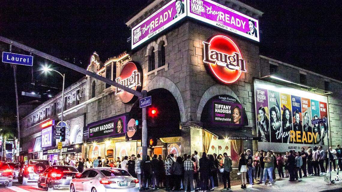 A crowd lines up before a show at the Laugh Factory’s flagship location on Sunset Boulevard in Hollywood. A partner in the comedy chain said on Wednesday, Oct. 24, 2023, that it will open a new location in Fresno in the coming months.