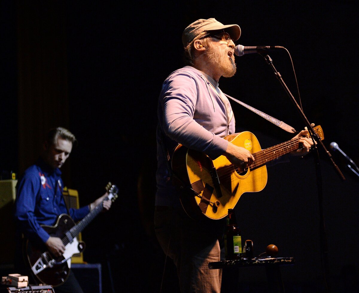 Vocalist John McCrea, right, sings vocals with guitarist Xan McCurdy and the Sacramento band Cake during a benefit concert for the Andrew Janz campaign at the Crest Theater in downtown Fresno on Friday, Nov. 2, 2018.