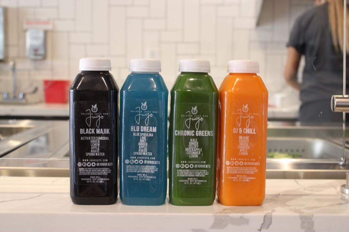 Jugo Salad & Juice Bar​ offers colorful cold-pressed juices like these at its newest Fresno location.