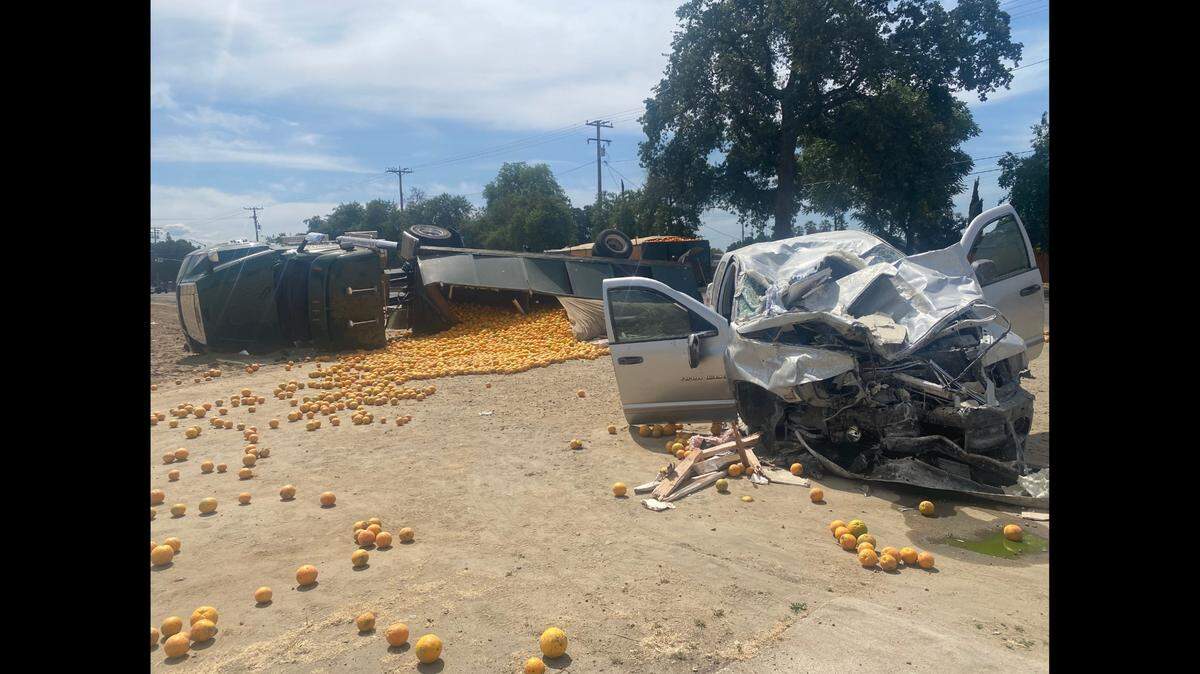 The driver of a pickup crashed into and through a vacant Visalia home, then went through a fence before colliding with a semi-truck Saturday, May 22, 2021, according to police.
