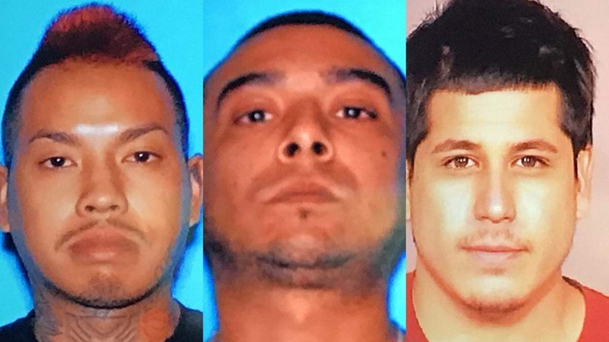 Police say a violent altercation preceded the shooting death of Pisa Xayapheth, 30, left, and Jesse Hernandez III, 35, center, by suspect Cruz Pablo Hinojosa, right.