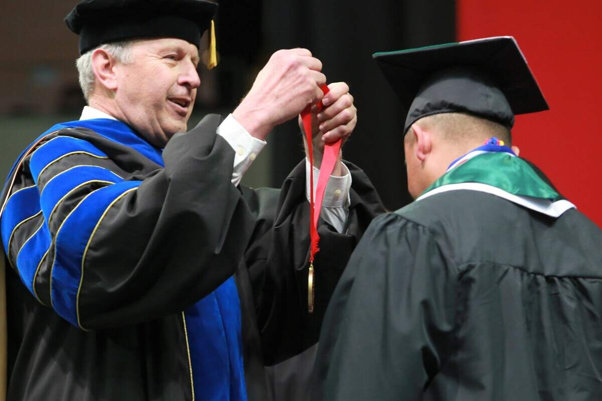 Fresno State’s Héctor Jácome-Sáenz during the Jordan College of Agricultural Sciences and Technology graduation ceremony Friday (May 20) afternoon at the Save Mart Center. Jácome-Sáenz was selected as the undergraduate dean’s medalist for the Jordan College of Agricultural Sciences and Technology. He earned his bachelors’ degree in plant science with a 4.0 GPA.