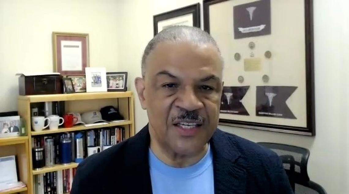 Dr. W. Eugene Egerton, chief medical officer at Saint Agnes Medical Center in Fresno, discusses what the hospital is doing to cope with a rising number of coronavirus patients during a media briefing Thursday, July 2, 2020.