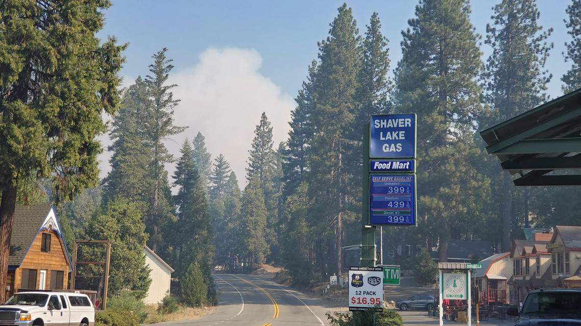 A haze of smoke from the Creek Fire hangs over the town of Shaver Lake in eastern Fresno County on Saturday, Sept. 5, 2020.