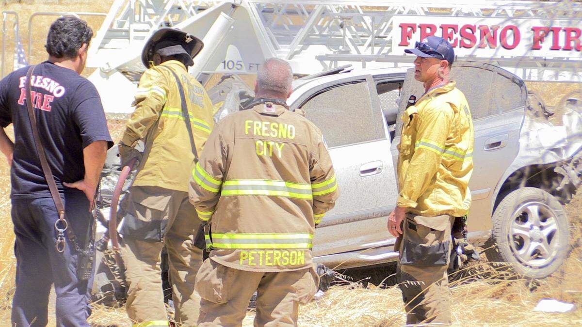 A woman was seriously hurt after she was ejected following a collision on a Fresno, California highway on Saturday, Aug. 12, 2023. Two other people in the vehicle had minor injuries.