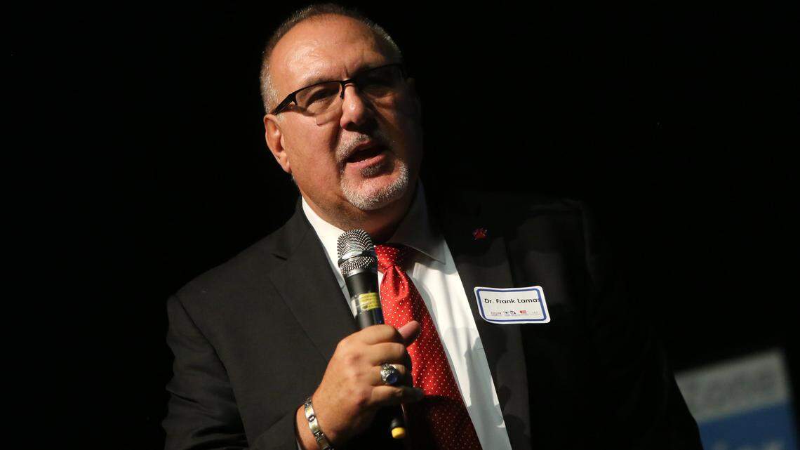 Frank Lamas speaks at the third annual Fería de Educación at Fresno State in 2019.