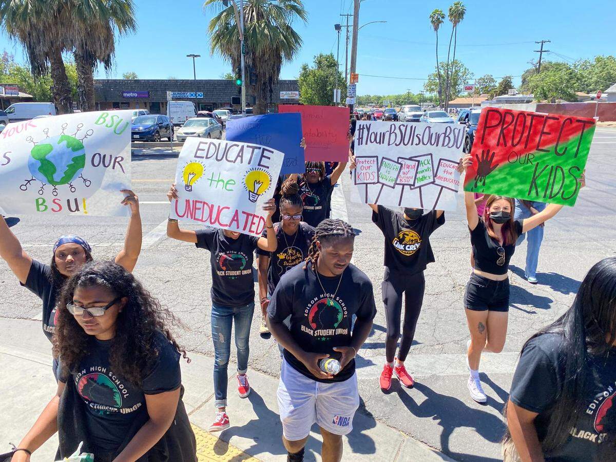 Across town, about 400 students at Edison High School walked out around 2 p.m. and were seen heading east along California. Student protesters told The Bee they planned to march to the Fresno Unified District Office to protest at the same time that FUSD Superintendent Bob Nelson plans to hold a news conference addressing the racist imagery.