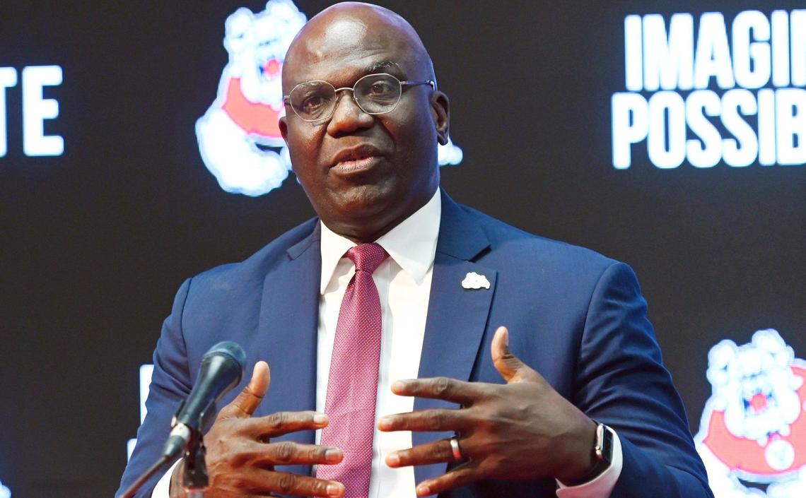 Fresno State athletics director Terry Tumey explains aspects of the $250 million athletics upgrade plan during a press conference Tuesday, May 9, 2023 in Fresno.