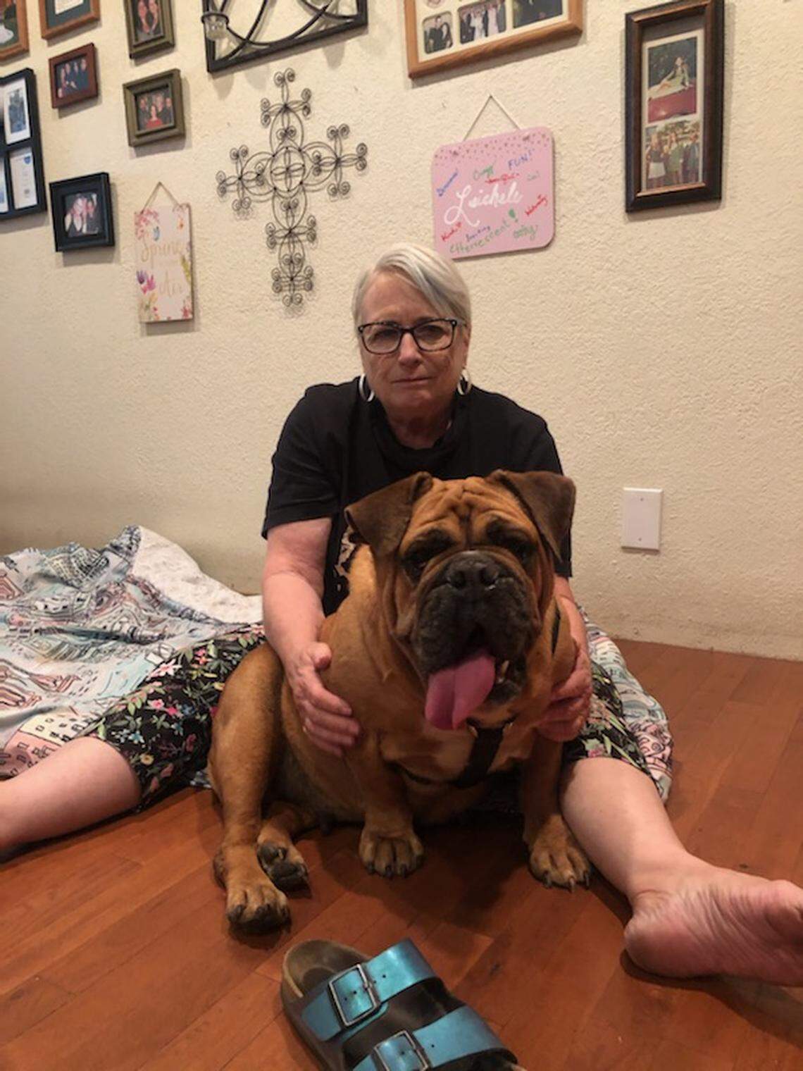 Melanie Weber poses with Daisy at her home in Thornton, California.