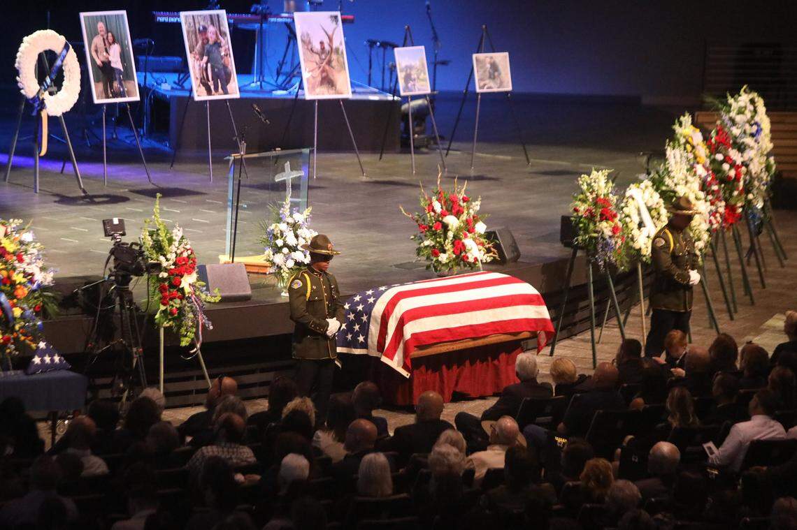 Family, law enforcement and community gathered Tuesday, April 28, 2026, in Visalia to remember Tulare County deputy Randy Hoppert’s service and sacrifice after the fatal April ambush in north Porterville.