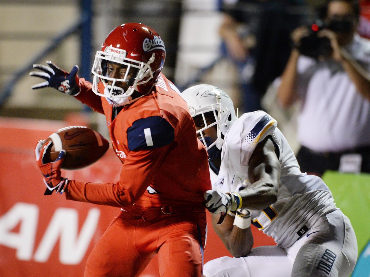 Fresno State wideout Jamire Jordan caught two passes for 61 yards and a touchdown and also returned a missed field goal 100 yards for a score in the Bulldogs’ 50-20 victory over Hawaii.