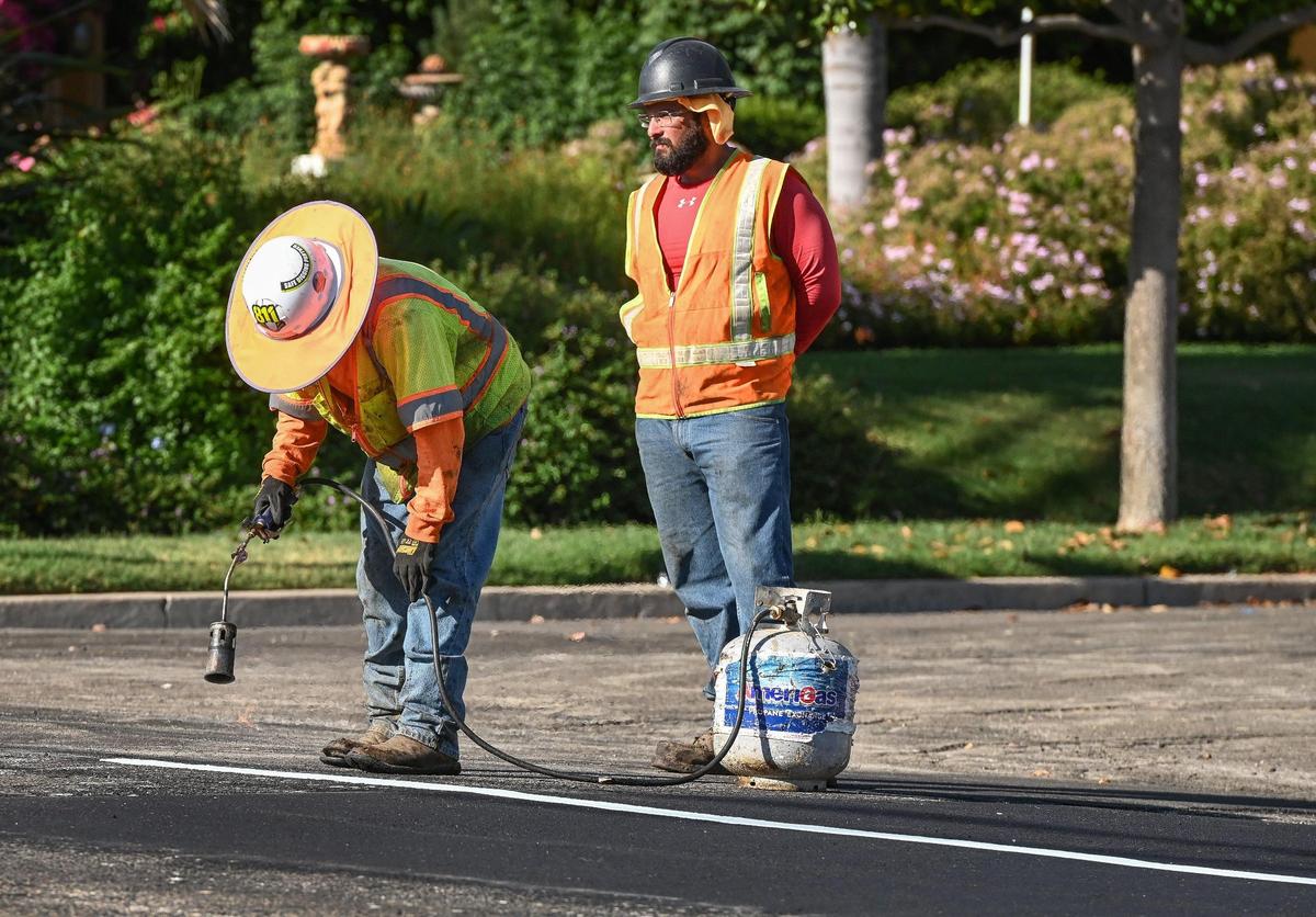 The city of Fresno is installing Class IV protected bike lanes on Palm Avenue south of Dakota Avenue to Belmont.