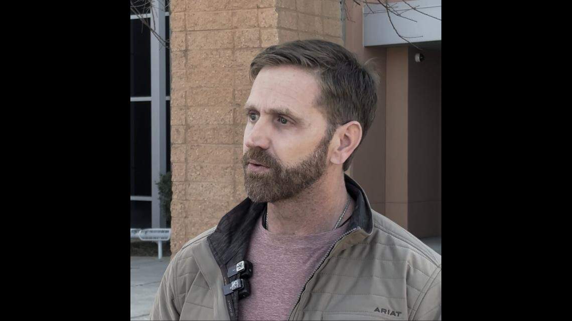 Stephen Quick spoke to reporters Thursday, Feb. 26, 2026, after a hearing for the teenager accused of the Clovis shooting death of Quick’s son, 18-year-old Caleb Quick.