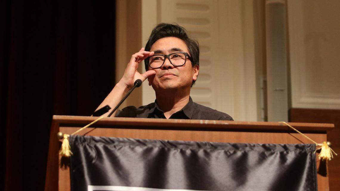 Lee Herrick, former Fresno poet laureate, presides over LitHop, an annual he event he founded, Saturday, April 21, 2018 at Fresno City College. Herrick and others at LitHop expressed support for Randa Jarrar, who withdrew from the event after her controversial tweet about the late Barbara Bush.