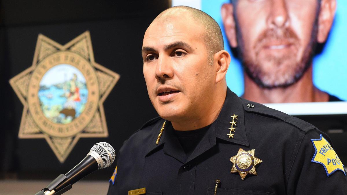 Fresno Police Chief Paco Balderrama at a press conference on Sept. 3, outlining what was then the city’s 52nd homicide of the year, the shooting death of Michael Hartley in the 800 block of North Parkway Drive.