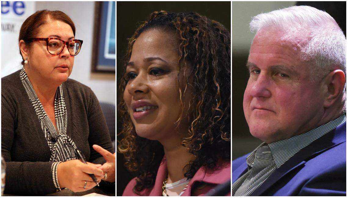 Fresno Unified trustees voted into office in November 2018, from left: Veva Islas, Keshia Thomas and Terry Slatic.