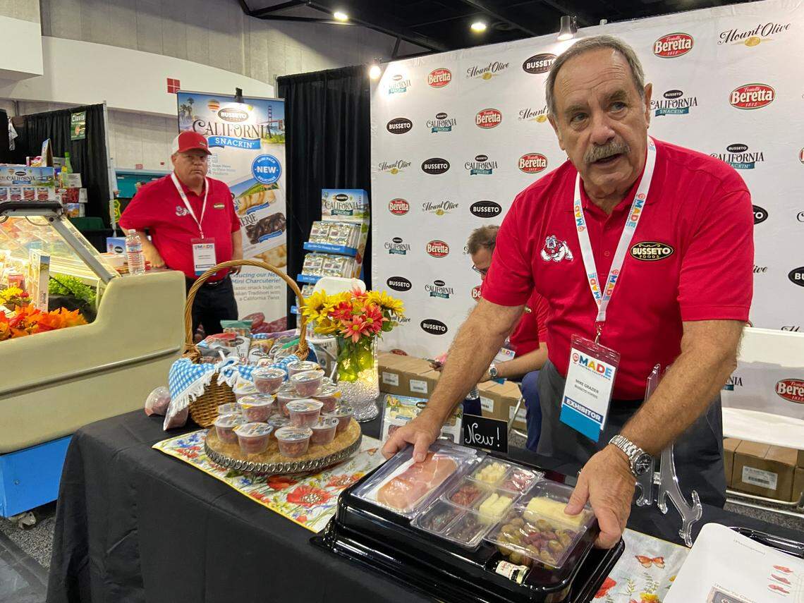 Bussetto Foods president Mike Grazier talks about his Fresno-based company’s charcuterie kit at the MADE Central California show.