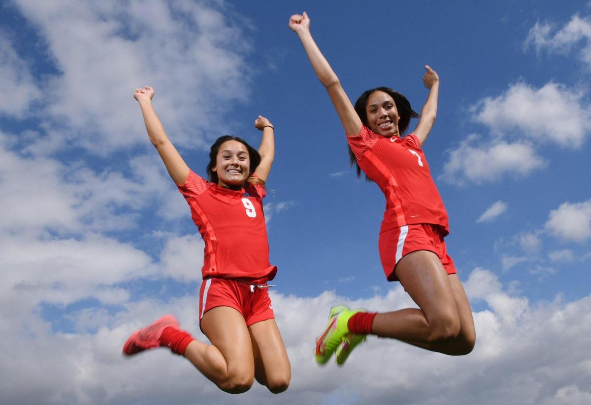The Bee’s co-Soccer Players of the Year are Buchanan’s Logan Nidy, left, and Ciara Wilson, right, who both led the way all season for the Buchanan High girls soccer team. Buchanan Bears head soccer coach Jasara Gillette is the Coach of the Year. Photographed Tuesday, March 29, 2022 in Clovis.
